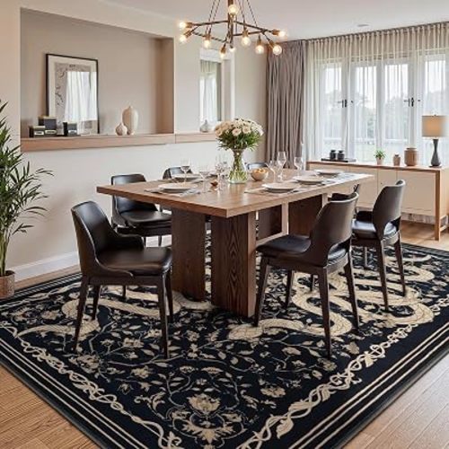 LIVEBOX 5x7 Washable Area Rug - Snake Rug for Living Room, Non-Slip Soft Bedroom Rugs, Low Pile Indoor Carpet for Dining Room Home Office(5x7ft, Black)