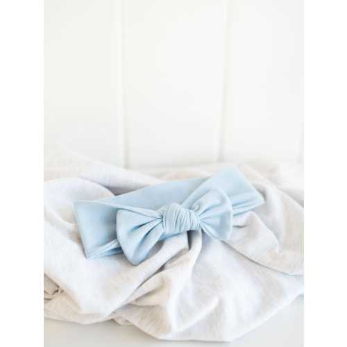 Organic Cotton Stretchy Bow Headband | River Light Blue | Infant Newborn Baby | Hair Accessory | Baby Girl Shower Gift Announcement Photos
