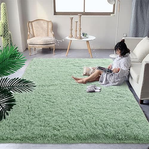 DweIke Fluffy Shaggy Area Rug, Green Plush Rugs for Living Room Bedroom, Soft Carpets for Kids Girls Boys Room, Extra Large Fuzzy Rug, Upgrade Non-Slip Rugs, 6 ft X 9 ft, Green