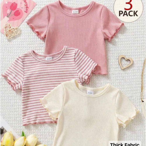 SHEIN Playful Pals Baby Girl Unisex 0-3 Years Vintage Cute 3-Piece Set Pink Stripe Summer Graduation Soft Stretchy Solid & Striped Top Casual Everyday Vacation Clothes | SHEIN USA