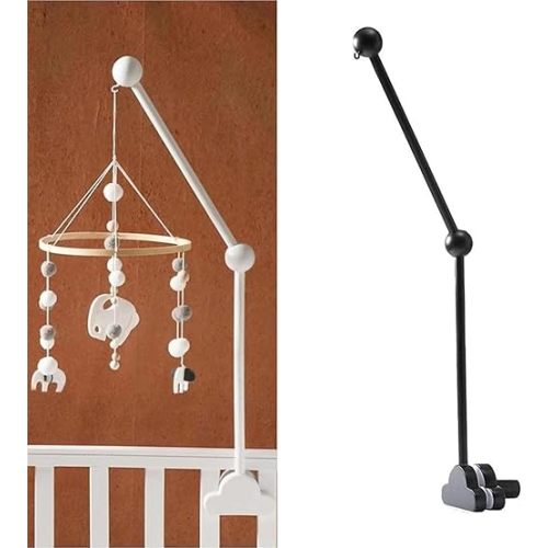 Hanging Wooden Baby Crib Mobile Arm, Baby Mobile Holder Arm, Mobile Arm for Crib, Strong Slip Attachment Wooden Nursery Accessories Bed Decor Bell (Black)