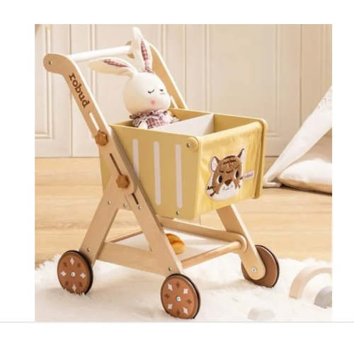 RBaby Push Walker Doll Stroller, Wooden Shopping Cart