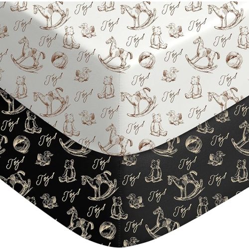 Yoofoss Baby Crib Sheets 2 Pack for Boys and Girls - 52x28 Fitted Crib Sheet Neutral Fits for Standard Crib and Toddler Mattress, Ultra Soft Breathable Microfiber Rocking Horse