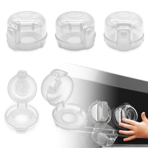 Stove Knob Safety Covers 5-Pack - Childproof & Pet Proof Locks for Gas/Electric Ovens, Heat-Resistant Clear Guards, Easy Damage-Free Install (Transparent White)