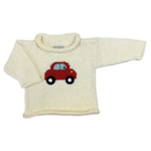 Ivory/Red Car Roll Neck Sweater