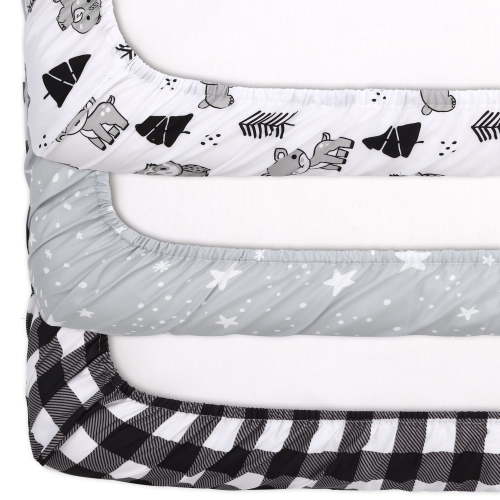 The Peanutshell Woodland Plaid Mini Crib, Playard Sheet 3 Pack Set