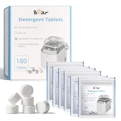 Bear Official Bottle Washer Tablets, 180 Count - Detergent Tablets for Bear & All Brand Bottle Washers, Powerful Milk Residue Remover