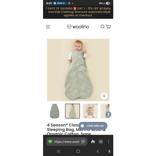 4 Season® Ultimate Baby Sleep Bag, Merino Wool & Organic Cotton, Sage