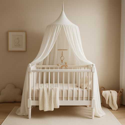 Textured White Canopy with Hook and Cord, Boho Kids Bed Canopy, Minimalist Nursery Tent, Reading Nook Decor for Baby Room