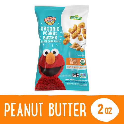 Earth's Best Organic Baby Toddler Snack Peanut Butter Baked Corn Puffs, 2 oz Bag