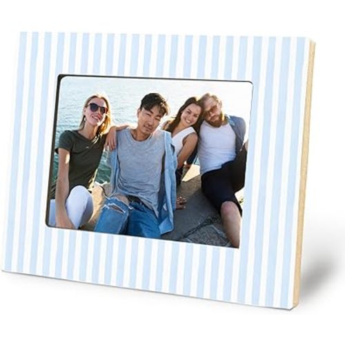 Marco de fotos a rayas azules y blancas de 5 x 7 pulgadas, regalos de compromiso de boda para recién casados, pareja, marido, esposa, marcos de fotos azules minimalistas para escritorio, mesa