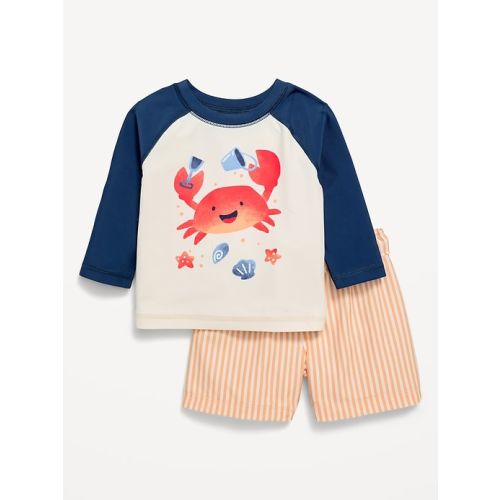 Long-Sleeve Rashguard Swim Top and Trunks Set for Baby