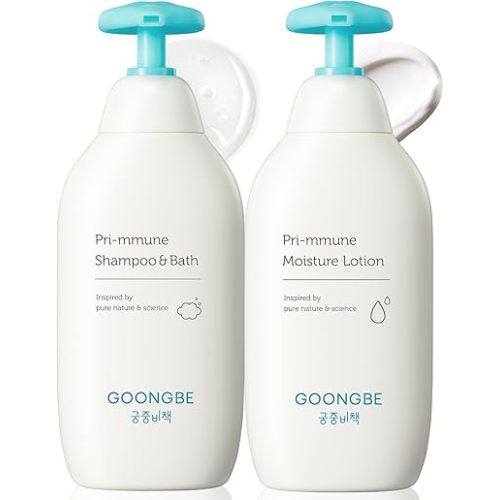 GOONGBE Pri-mmune Shampoo Bath & Moisture Lotion - Korean Baby Cleanser and Body Lotion - Hypoallergenic Moisturizing & Calming Daily Skincare - Gentle Cleanse, Naturally Derived, 11.8 oz.