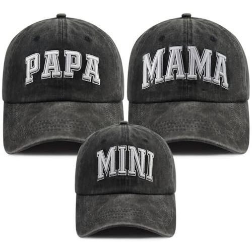 Papa Mama Mini Embroidered Baseball Cap, Adjustable Matching Family Hat Set