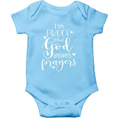 AW Fashions I'm Proof That God Answers Prayers Baby Bodysuit Cute Newborn Boy Funny Rompers Girl Clothes (Newborn, Light Blue)