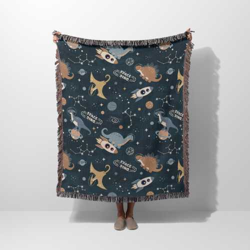 Dinosaur Space Blanket, Space Dino Woven Throw, Dinosaur Blanket, Outer Space Kids Decor, Galaxy Dinosaur Gift, Boys Room Blanket