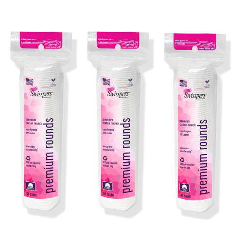 Swisspers Cotton Rounds 100 Pads 3-Pack Premium Dual-Sided Cotton for Skin Care