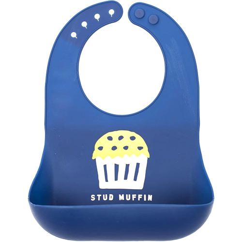 Baby Bib for Eating by Bella Tunno, Waterproof Silicone Bib with Large Food Catcher, Adjustable Fit for Babies 4-12 months & Toddlers 1-3 Years, Boys & Girls, Stud Muffin