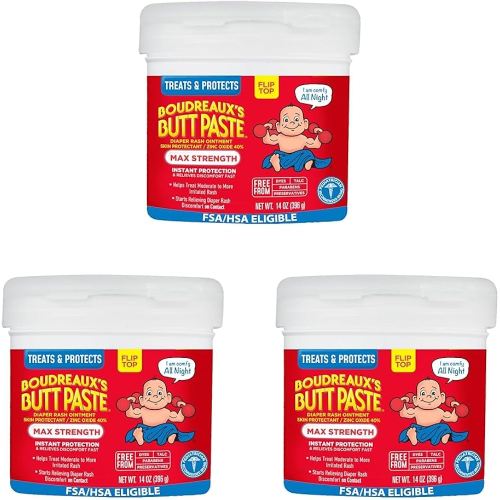 Boudreaux's Butt Paste Maximum Strength Diaper Rash Cream, Ointment for Baby, 14 oz Flip-Top Jar (Pack of 3)