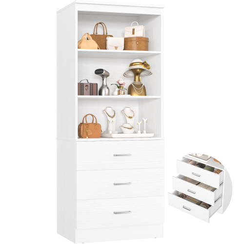 Homieasy 23.6" Closet System, Closet Organizer System with 3 Wood Drawers, Modular Small Walk-in Closets Storage Unit, White