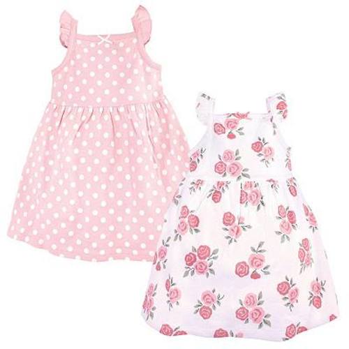 Hudson Baby Infant and Toddler Girl Sleeveless Cotton Dresses 2pk, Soft Pink Roses, 3-6 Months