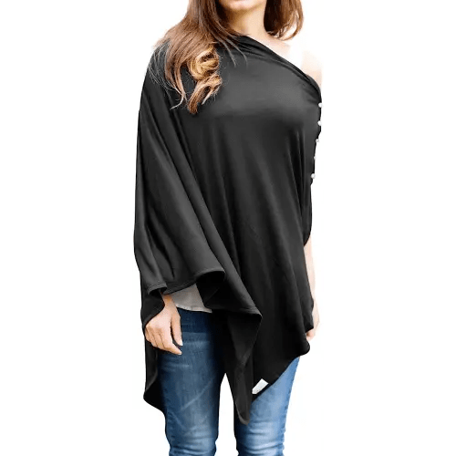 Byrd & Blume Maternity Nursing Cover Breathable Lightweight Breastfeeding Cover Wrap Shawl Scarf Poncho Full 360 (Black, One size)