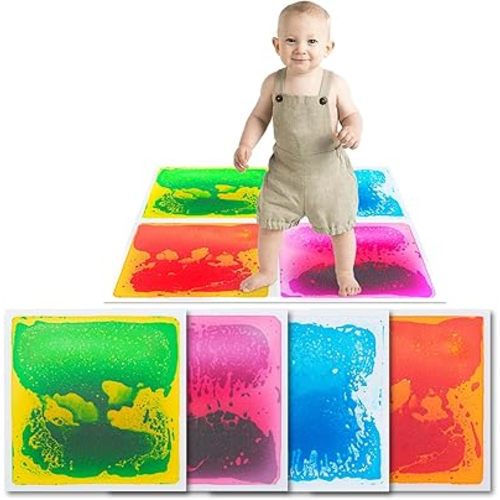 Art3d Liquid Sensory Floor Tiles 30 x 30 cm Playroom Dance Floor Square Colourful 4 Tiles