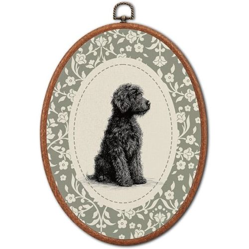 Vintage Black Labradoodle Floral Dog Oval Wall Art Framed Decor Accents