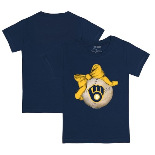 Infant Milwaukee Brewers Tiny Turnip Navy Baseball Bow T-Shirt
