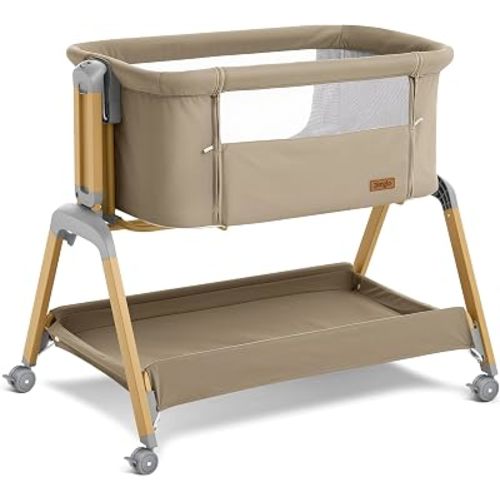 3-in-1 Baby Bassinet, Bedside Sleeper, Rocking Mode, Wheels, Khaki