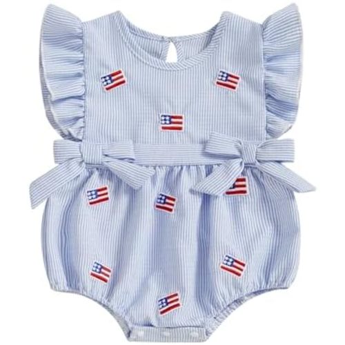 Kuriozud Valentine's Day Outfit Baby Girl Hearts Bubble Romper Flying Sleeve Onesie Bodysuit First Valentine's Day Clothes