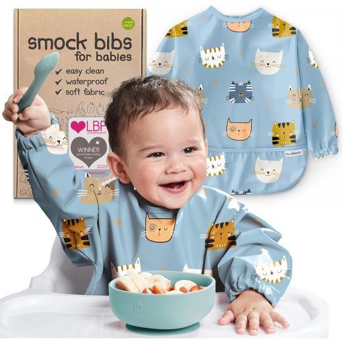 Waterproof Smock Baby Bibs for Eating and Baby Led Weaning - Long Sleeve Bib for Boys and Girls 6-12 Months