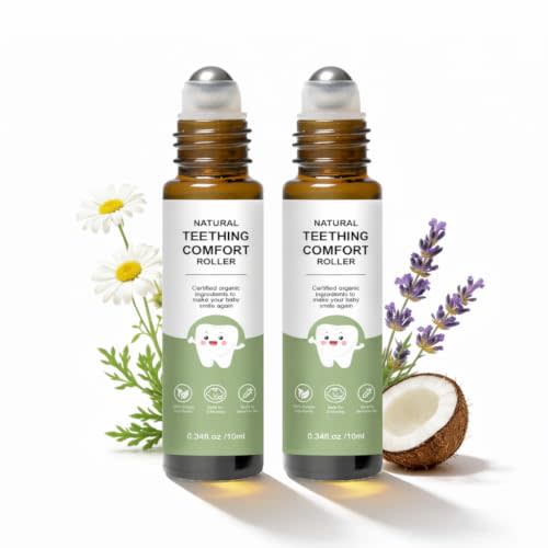 Teething Roller, Teething Oil Roller with Chamomile & Rose Oil, Gentle Roll-On Formula, Easy to Use, Portable Daily Care, 2 Pack