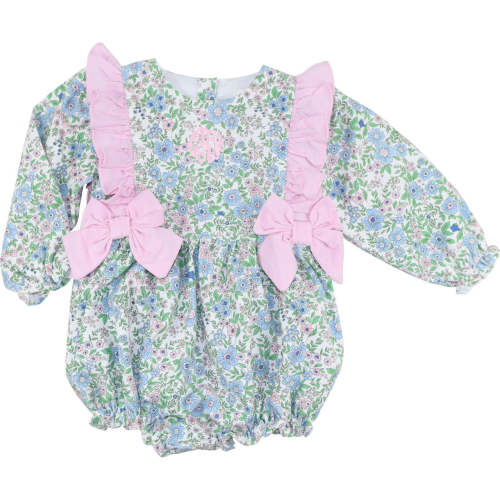 Pink And Blue Floral Corduroy Bow Bubble – Cecil & Lou