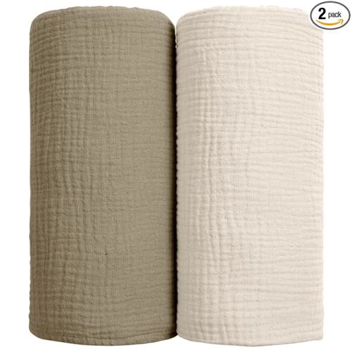 lulumoon Muslin Swaddle Blanket Baby - Cotton Swaddling Blanket Soft Baby Receiving Blankets Neutral 2Pack(Olive)