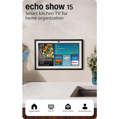 Like-New Amazon Echo Show 15 (newest model), Full HD 15.6" kitchen hub for home organization, with built-in Fire TV and Alexa