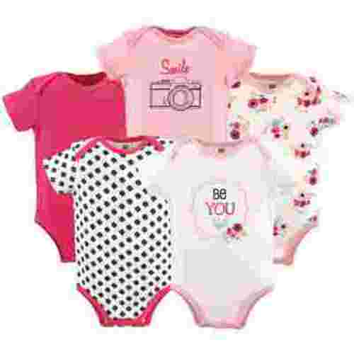 Hudson Baby Short Sleeve Bodysuits, 5-Pack, Newborn- 24 Months