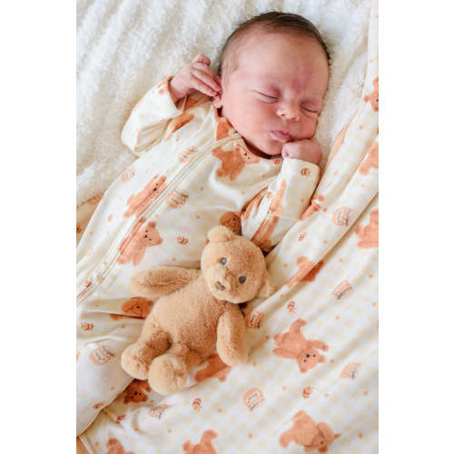 Bamboo Zipper Footie in Honey Bear | Caden Lane