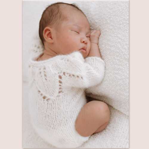 Knitted Baby Long Sleeved Romper: Newborn Leaf Pattern Bodysuit Outfit. Photography Prop.