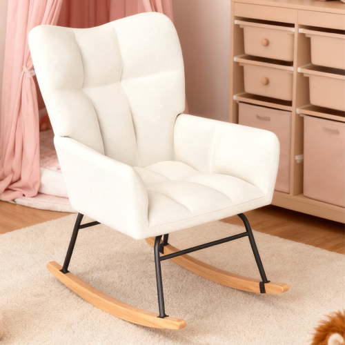 LOGYAT Nursery Rocking Chair, Upholstered Glider Rocker, 440 Lb Capacity Safety Anti Tip Design, High Backrest Deep Seat Padded Cotton for Bedroom Living Room, White