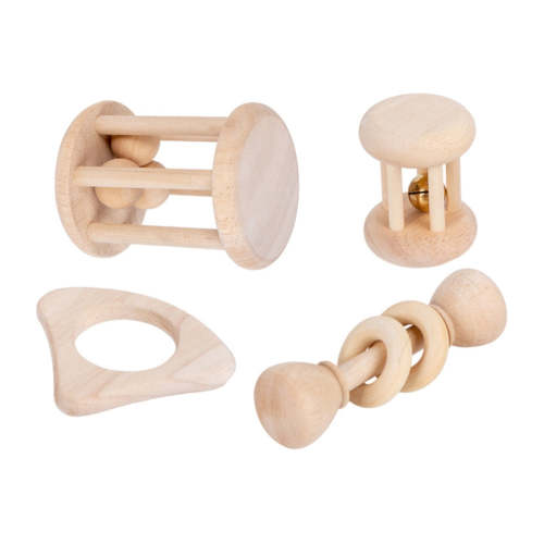 4-Piece Wooden Baby Rattle/Teether Set