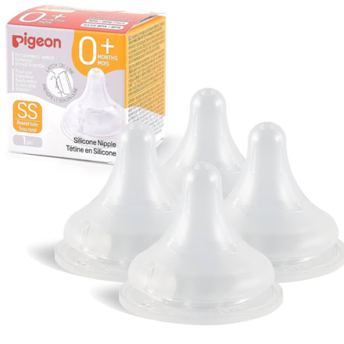Pigeon Silicone Nipple (SS) with Latch-On Line, Natural Feel, 0+ Months, 4 Counts