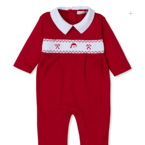 CLB Holiday Medley 24 Hand Smocked Santa Collar Footie