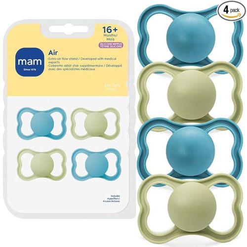MAM Air Pacifier for Babies 16+ Months, Extra Air Flow for Sensitive Skin, Developed with Medical Experts, BPA-Free Skin Soft Silicone, 4 Pack, Made in Europe