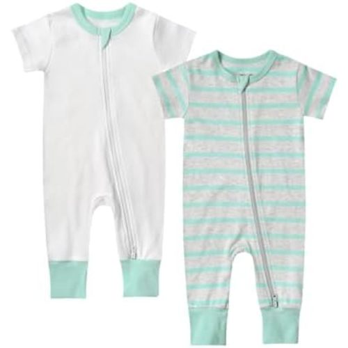Toddler Unisex Baby 2-Pack Pajamas Cotton 2 Way Zipper Short Sleeve Romper
