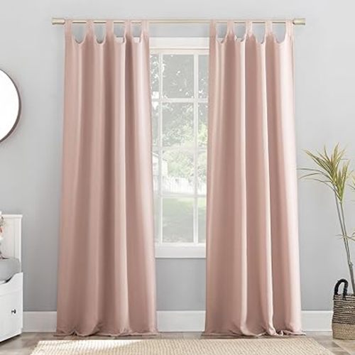 Sun Zero Easton Energy Saving Blackout Tab Top Curtain Panel, 40" x 84", Blush Pink