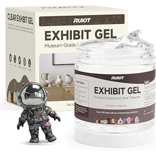 13oz Clear Exhibit Gel to Keep Things in Place. Removable Museum Exhibit Putty Provides Invisible Protection for Treasures, Reusable Transparent Exhibit Wax for Fixed Collection and Decorations.