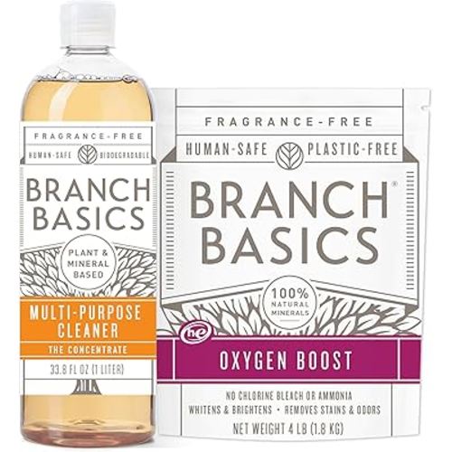 Branch Basics Concentrate (33.8 oz) + Oxygen Boost (2 lbs) | Multi-Surface All Purpose Cleaner Concentrate + Natural Stain Remover, Grout Cleaner | Human-Safe, Fragrance Free
