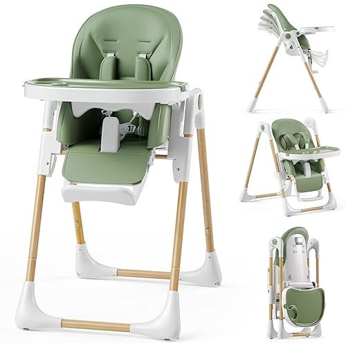 Kinder King Foldable High Chair for Babies and Toddlers, Reclining Seat