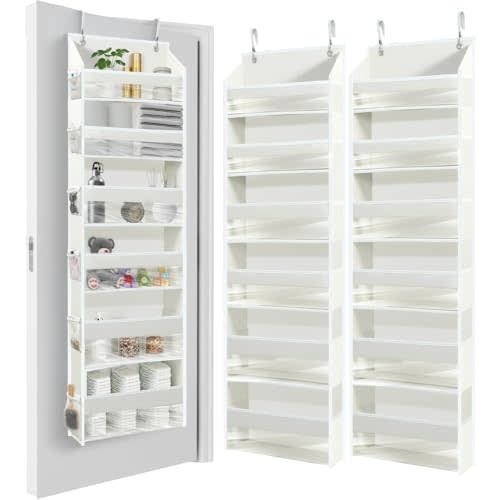 HOMELUX THEORY UPGRADED 6 Tiers Over The Door Organizer Hanging - 100D EXTRA THICK & 50lbs HUGE CAPACITY, 12 Side Mesh Pockets Over The Door Shoe Organizer, Hanging Closet Organizer (Ivory, 2pc)